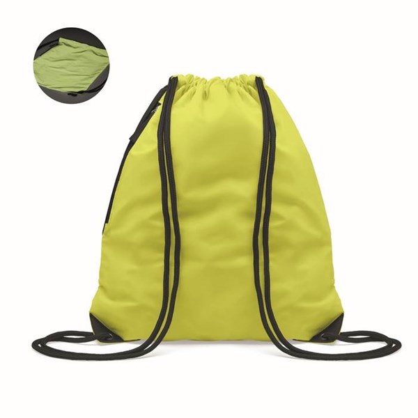 Obrázky: Žltý lesklý sťahovací ruksak, bočné vrecko