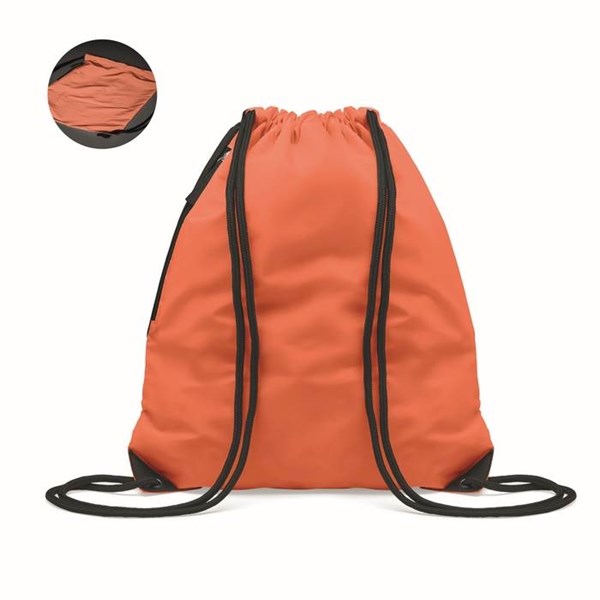 Obrázky: Oranžový lesklý sťahovací ruksak, bočné vrecko