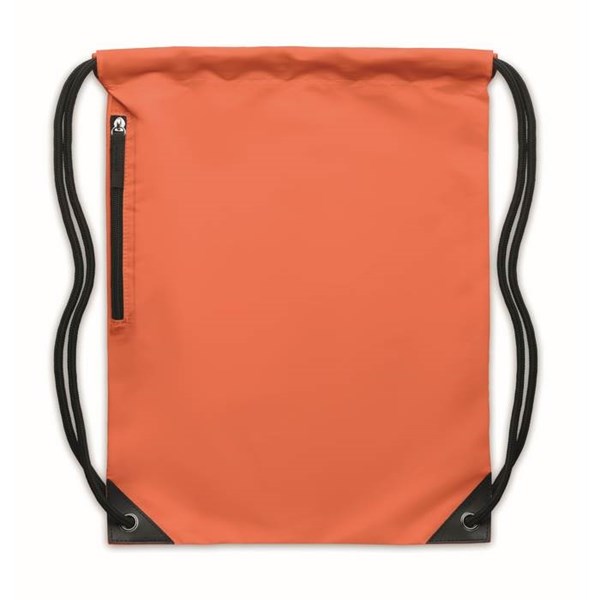 Obrázky: Oranžový lesklý sťahovací ruksak, bočné vrecko, Obrázok 2