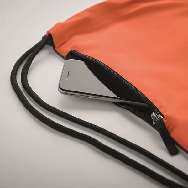 Obrázky: Oranžový lesklý sťahovací ruksak, bočné vrecko, Obrázok 4