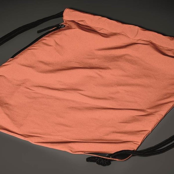 Obrázky: Oranžový lesklý sťahovací ruksak, bočné vrecko, Obrázok 5