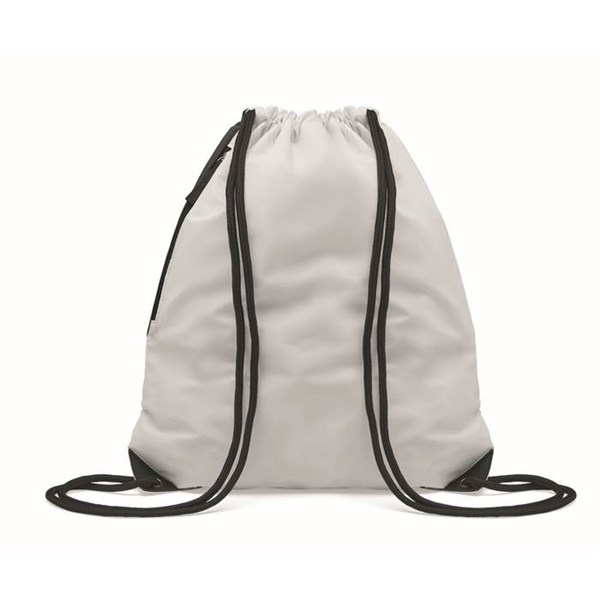 Obrázky: Biely lesklý sťahovací ruksak, bočné vrecko, Obrázok 6