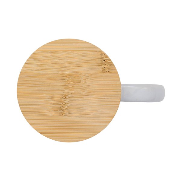 Obrázky: Biely keramický hrnček 330 ml s bambusovým viečkom, Obrázok 3