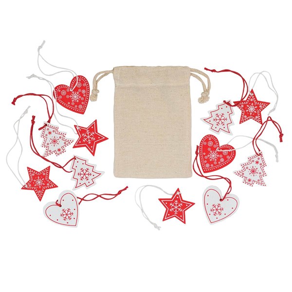 Obrázky: Sada 12tich drevených vianočných ozdôb,bavl.vrecko