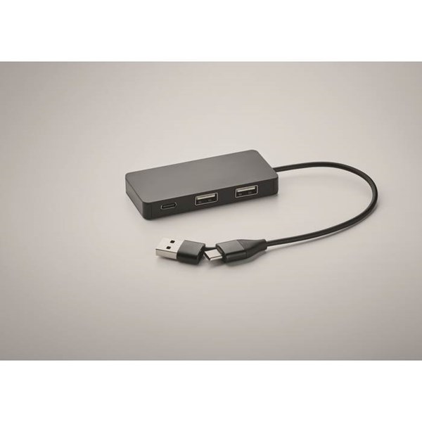 Obrázky: USB rozbočovač s 20cm káblom, čierny, Obrázok 4