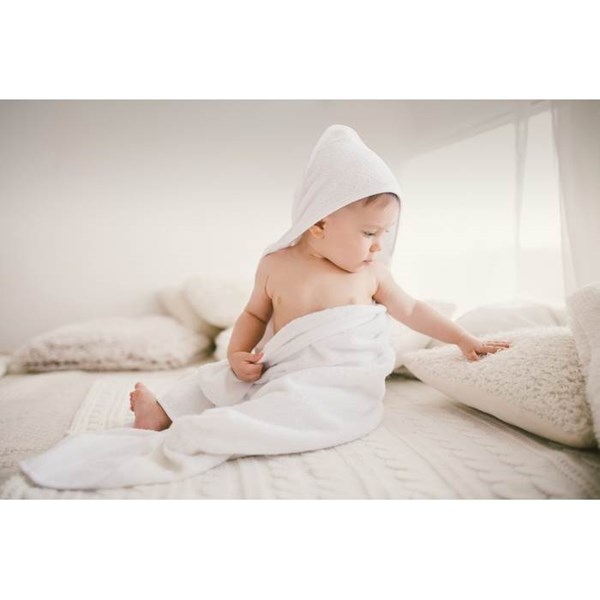 Obrázky: Biela bavlnená detská osuška s kapucňou, Obrázok 5