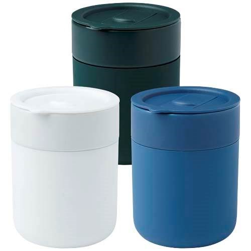 Obrázky: Keramický hrnček 330ml, silik obal, viečko, biela, Obrázok 6