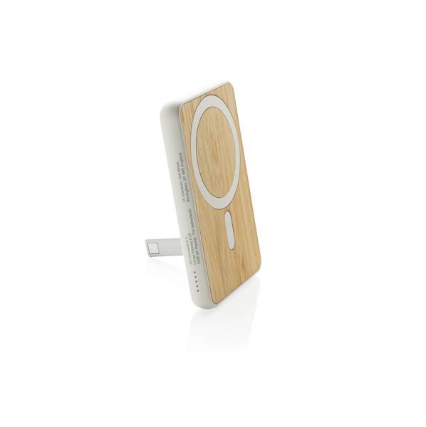 Obrázky: Bezdrôt. magn. powerbanka 5000mAh 5W bambus, biela, Obrázok 3