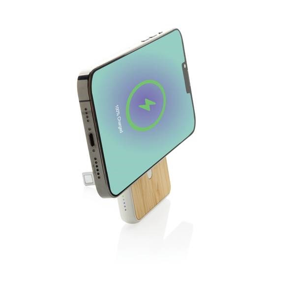 Obrázky: Bezdrôt. magn. powerbanka 5000mAh 5W bambus, biela, Obrázok 6
