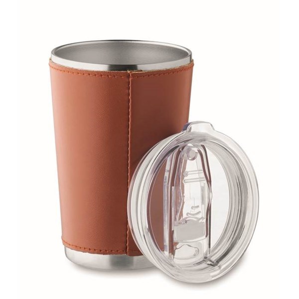 Obrázky: Dvojsten.nerez.termohrnček 350 ml ,PU obal, hnedý, Obrázok 2