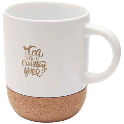 Obrázky: Matný keram. hrnček 300 ml s korkom, biela, Obrázok 5