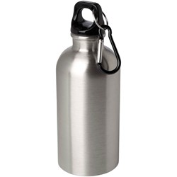 Obrázky: Nerezová  fľaša 400ml s karabínou, strieborná