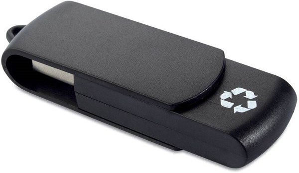 Obrázky: Recycloflash čierny otočný USB disk 64 GB