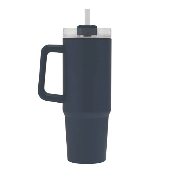 Obrázky: Modrý dvojstenný termohrnček 900ml,slamka a ucho, Obrázok 3