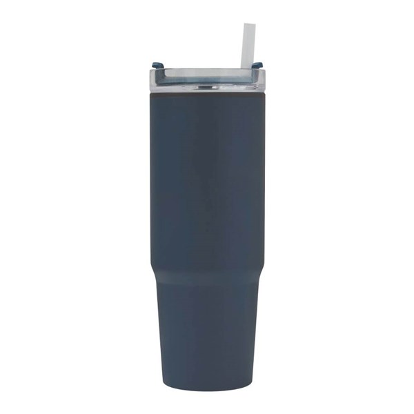 Obrázky: Modrý dvojstenný termohrnček 900ml,slamka a ucho, Obrázok 4