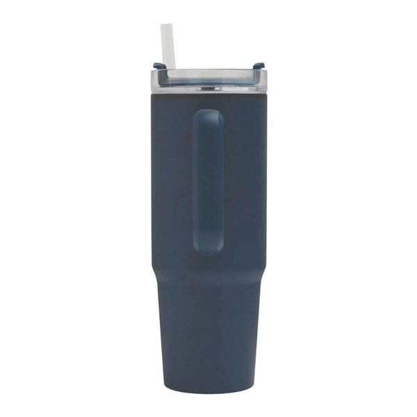 Obrázky: Modrý dvojstenný termohrnček 900ml,slamka a ucho, Obrázok 5