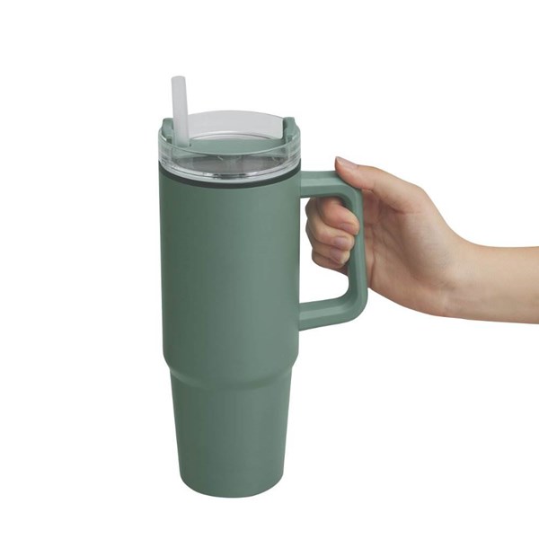 Obrázky: Zelený dvojstenný termohrnček 900ml,slamka a ucho, Obrázok 12
