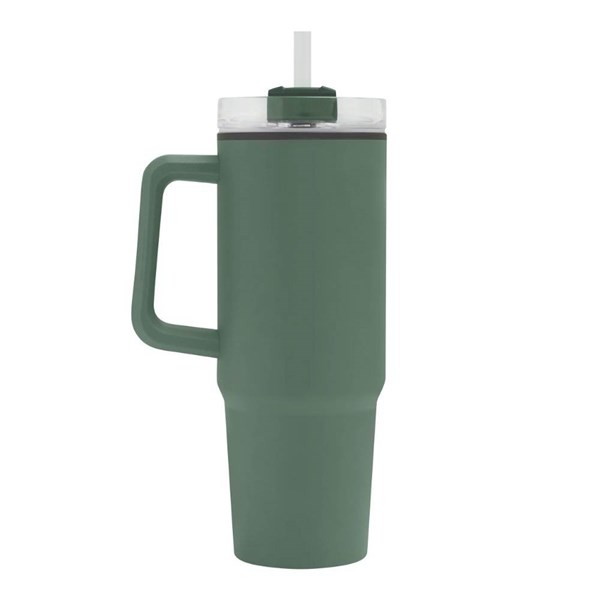 Obrázky: Zelený dvojstenný termohrnček 900ml,slamka a ucho, Obrázok 3