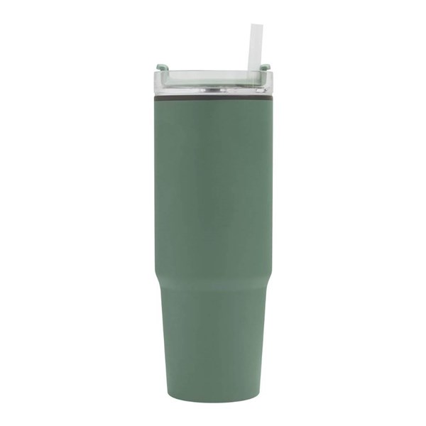 Obrázky: Zelený dvojstenný termohrnček 900ml,slamka a ucho, Obrázok 4
