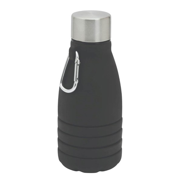 Obrázky: Čierna skladacia silik.fľaša s karabínou, 550ml