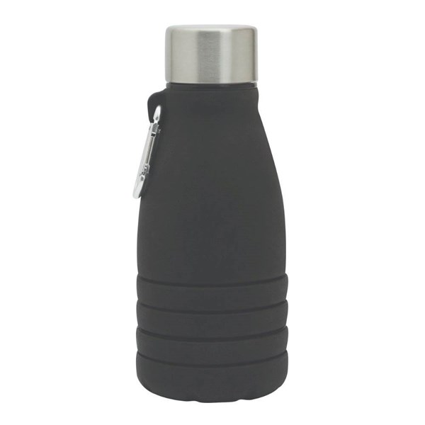 Obrázky: Čierna skladacia silik.fľaša s karabínou, 550ml, Obrázok 2