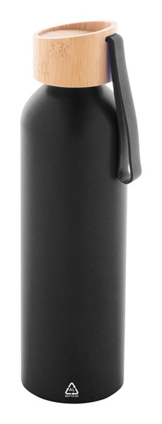 Obrázky: Čierna fľaša 600ml, recyk. hliník a silik.pútko