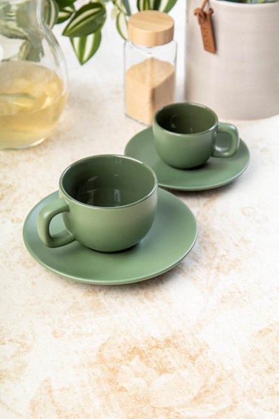Obrázky: 2ks šálok 200ml s podšálkou na cappuccino, zelené, Obrázok 7
