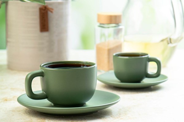 Obrázky: 2ks šálok 200ml s podšálkou na cappuccino, zelené, Obrázok 8