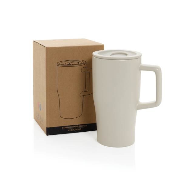 Obrázky: Keramický hrnček 490ml s rukoväťou, béžová, Obrázok 6