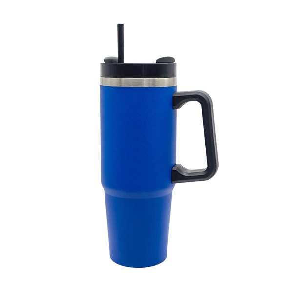 Obrázky: Modrý nerezový termohrnček 900 ml so slamkou, Obrázok 2