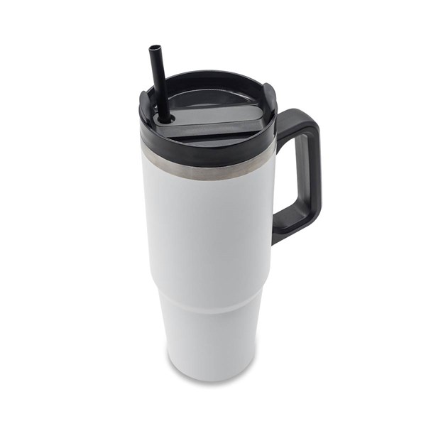 Obrázky: Biely nerezový termohrnček 900 ml so slamkou