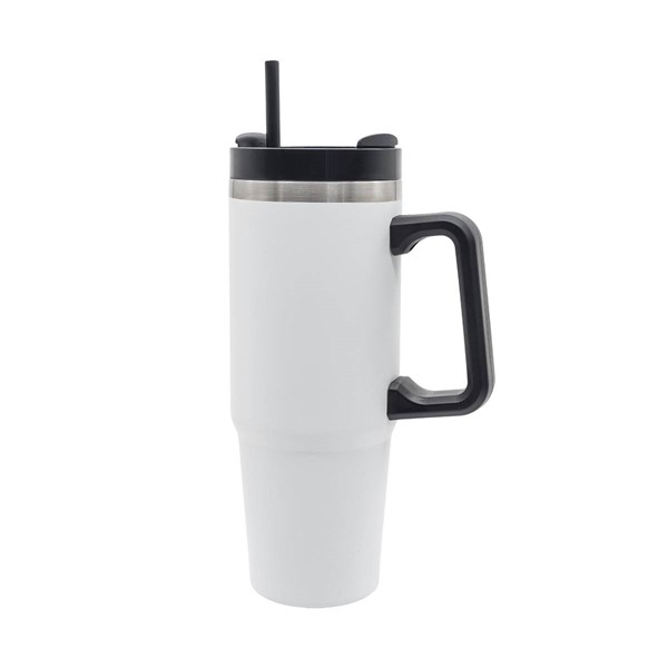 Obrázky: Biely nerezový termohrnček 900 ml so slamkou, Obrázok 2