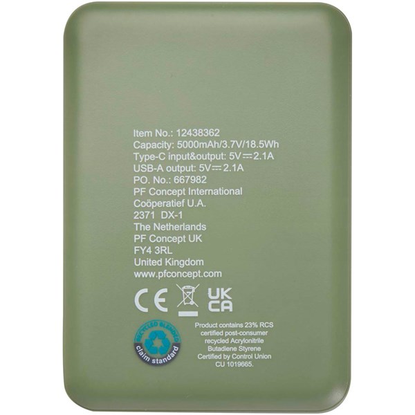 Obrázky: Zelená powerbanka 5000mAh typu C z recyk.plastu, Obrázok 2