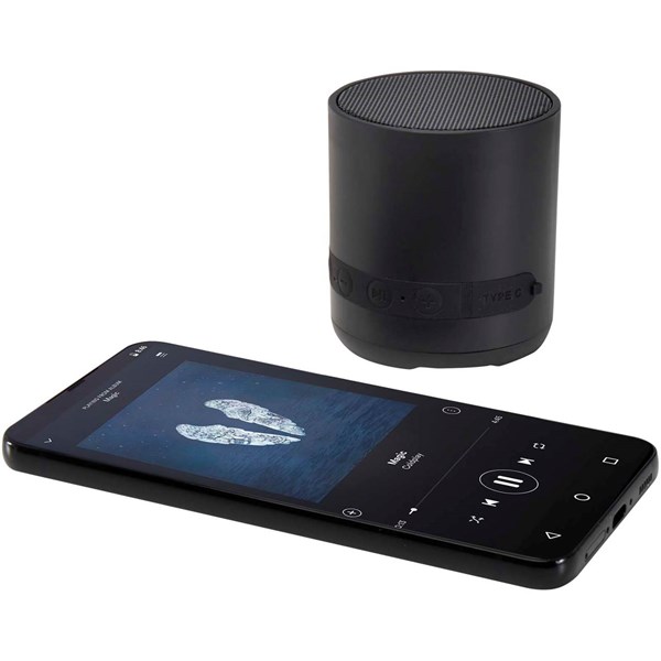 Obrázky: Čierny 3W bezdrôt. reproduktor, recyklovaný plast, Obrázok 5