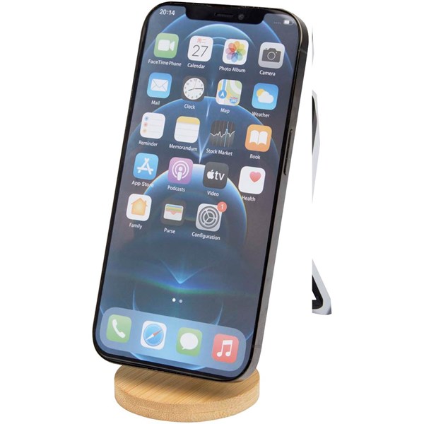 Obrázky: Biely stojan na telefón z plastu a bambusu