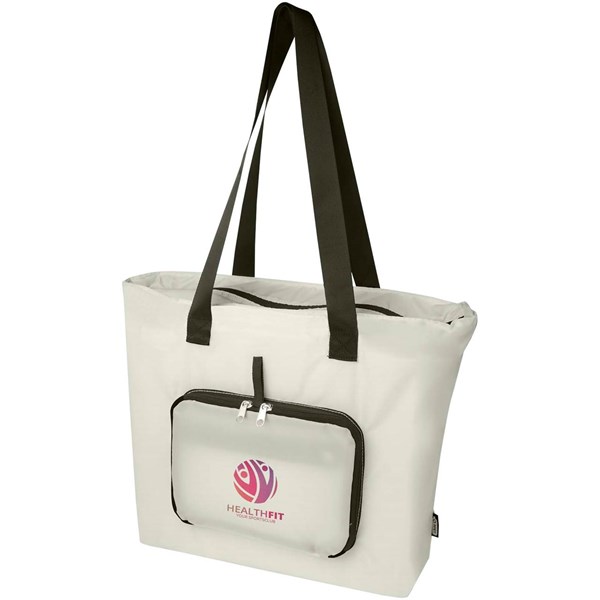 Obrázky: Béžová skladacia nákupná taška z RPET, objem 16 l, Obrázok 3