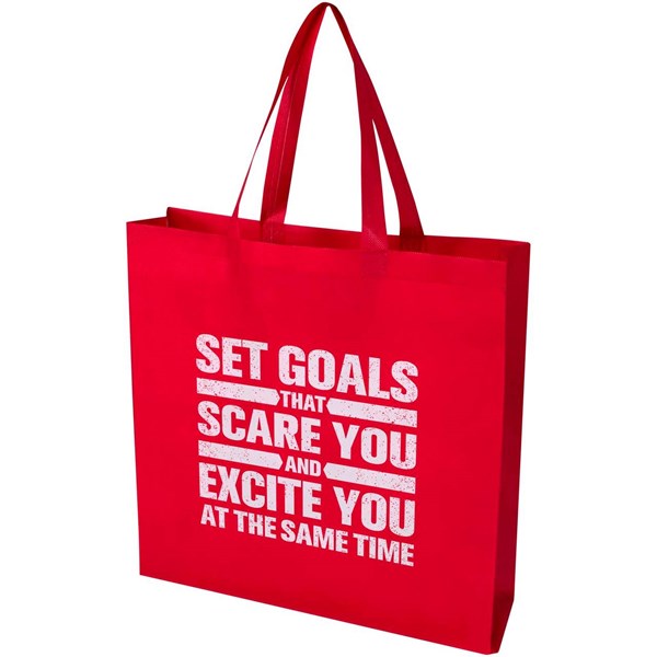 Obrázky: Červená netkaná nákup.taška so zlož.dnom z GRS, 2L, Obrázok 7