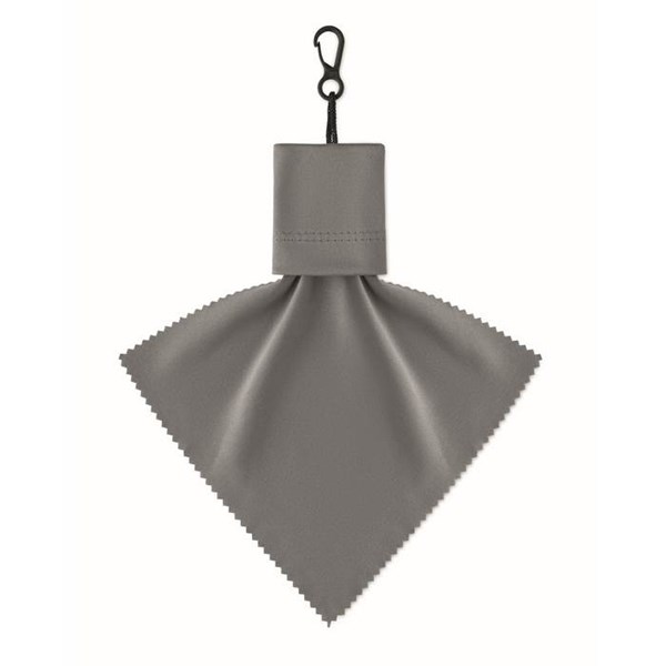 Obrázky: Šedá čistiaca handrička z RPET s puzdrom, Obrázok 3