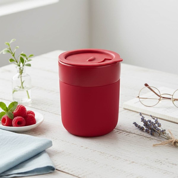 Obrázky: Ker.hrnček 370ml, povrch a viečko silikón,červená, Obrázok 7