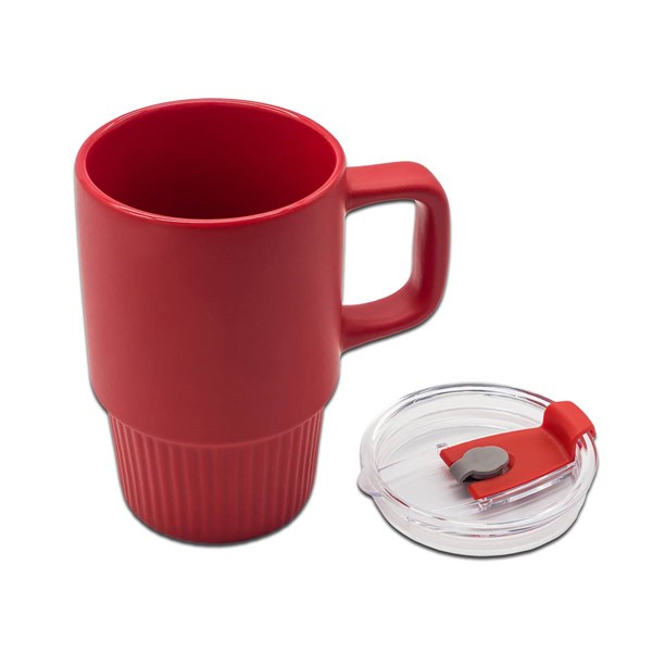 Obrázky: Matný keramický hrnček s viečkom 440 ml, červená, Obrázok 2