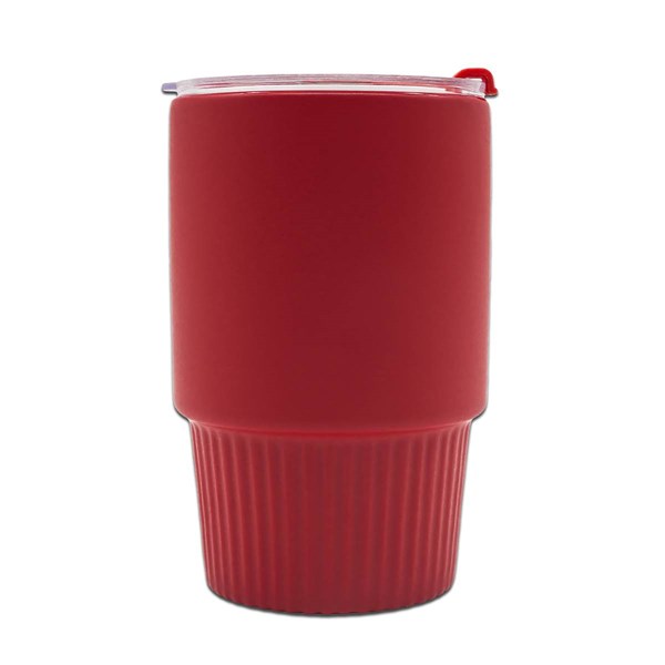 Obrázky: Matný keramický hrnček s viečkom 440 ml, červená, Obrázok 4