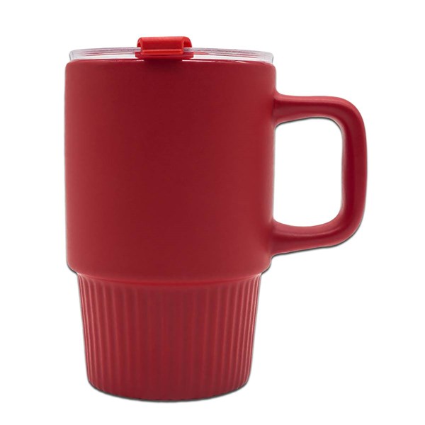 Obrázky: Matný keramický hrnček s viečkom 440 ml, červená, Obrázok 5