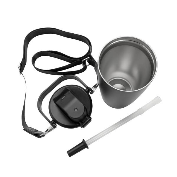 Obrázky: Recyklovaný nerez termohrnček s remienkom, čierny, Obrázok 7