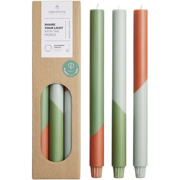 Obrázky: Sada 3 kusov sviečok diagonálny vzor, zelená