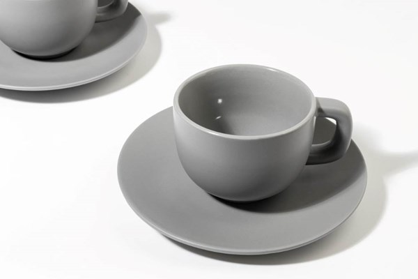 Obrázky: 2ks šálok 200ml s podšálkou na cappuccino, šedé, Obrázok 6