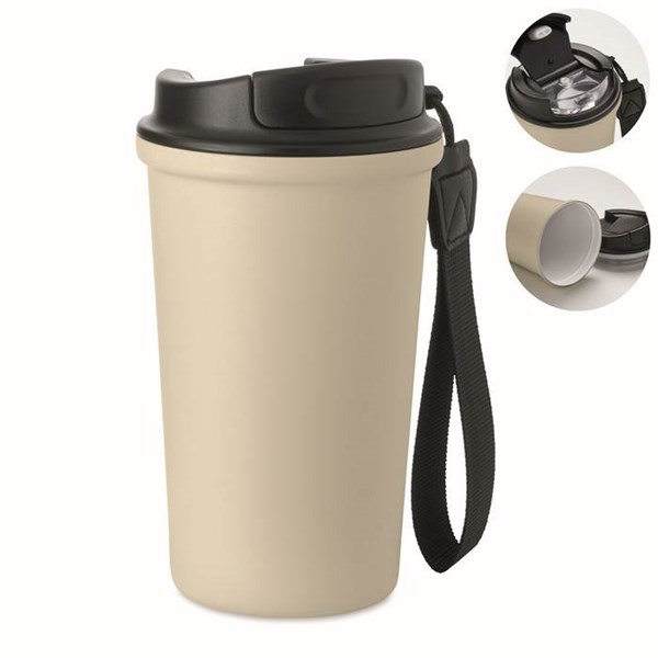 Obrázky: Béžový recyklovaný oceľový termohrnček 400ml