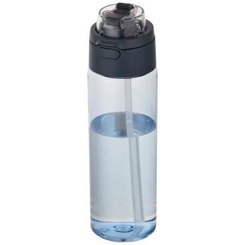 Obrázky: RPET fľaša 700ml so sklop. slamkou, priehľad.modrá