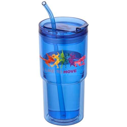Obrázky: Hrnček 480ml, dvoj.stena, slamka, kráľovsky modrá, Obrázok 2
