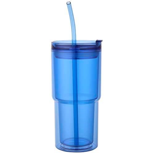 Obrázky: Hrnček 480ml, dvoj.stena, slamka, kráľovsky modrá, Obrázok 4