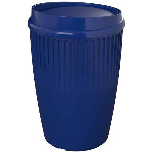 Obrázky: Rebrovaný hrnček 350 ml, viečko, rec. plast, modrá